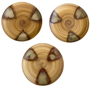 Sango Salad Plates Splash 4951 Brown Tan Drip Glazed Stoneware Set Of 3 Retired